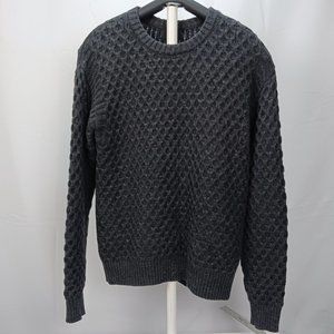FRYE MEN'S MEDIUM 100% COTTON WAFFLE KNIT BLACK CREW NECK SWEATER PERFECT!